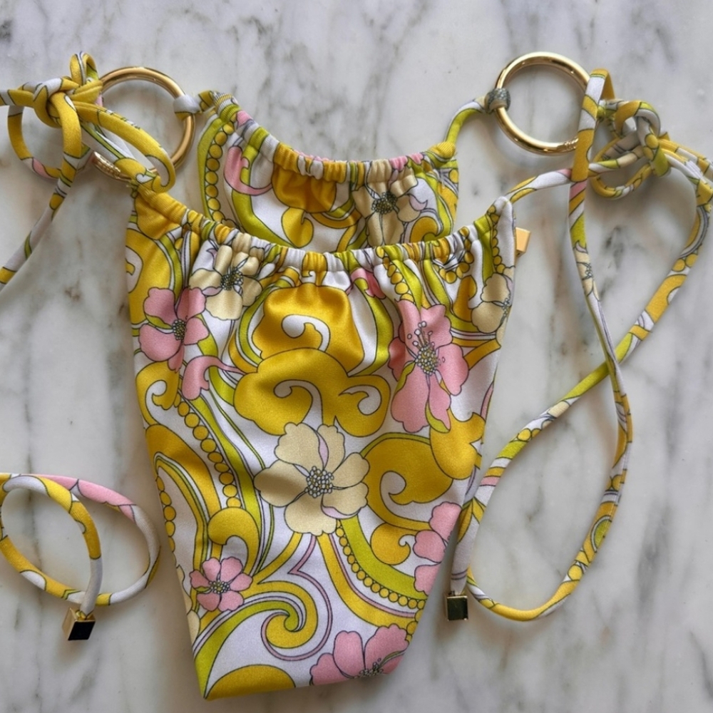 Women’s Yellow Floral Vintage-Print Tie-Side Bikini Bottom